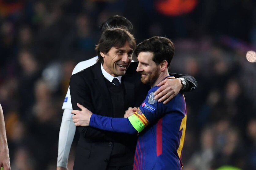 Leo Messi y Antonio Conte. Barca Blaugranes